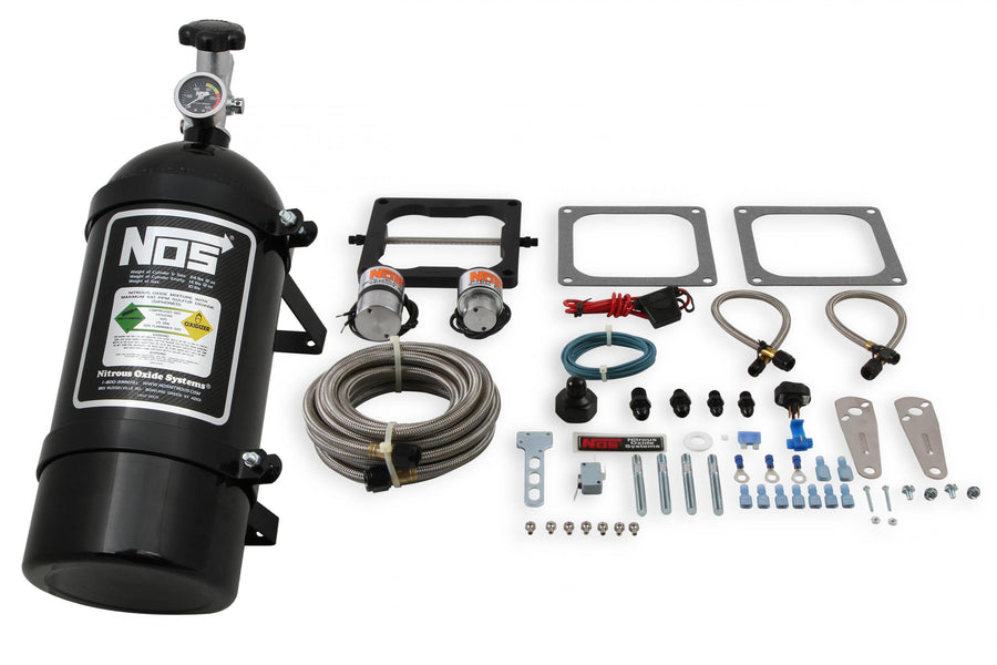 Big Shot Wet Nitrous System For 4150 4-Barrel Carburetor Fits Holley 4150 And Carter Afb (Late) 190-300 Hp Includes Black 10 Lb Bottle NOS