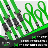 Rhino USA Medium Duty Ratchet Strap Tie-Down 4-Pack (Green)