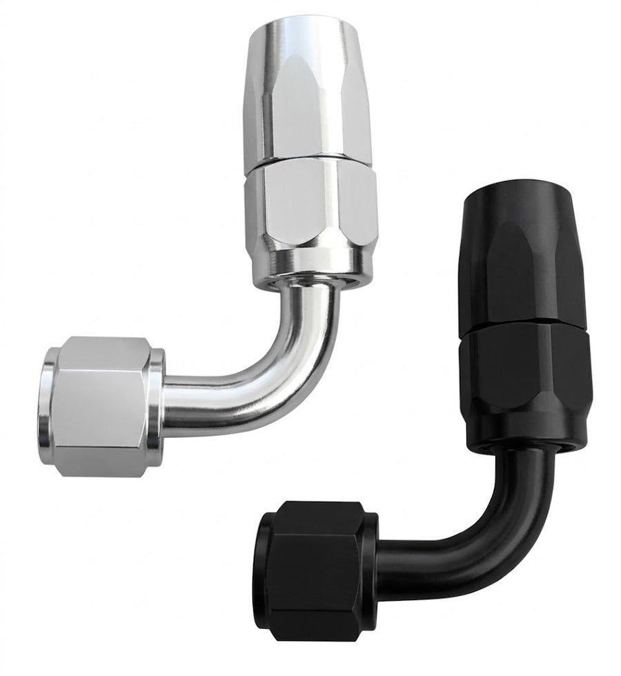 CVF Racing polished or black -6AN 90 degree low pressure hose end, 6AN90-HE-REG