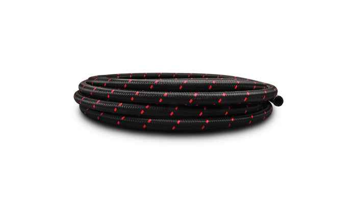Vibrant Performance 5ft Roll of Black Red Nylon Braided Flex Hose; AN Size: -6; Hose ID 0.34" 11986R