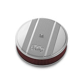14 Round Finned Air Cleaner Polished Air Cleaner Assembly, 14 Round Design W/ 3 Premium Element, Die-Cast Aluminum, Fits 4150 & 4160 Carburetors w/5.125 Diameter Neck Holley
