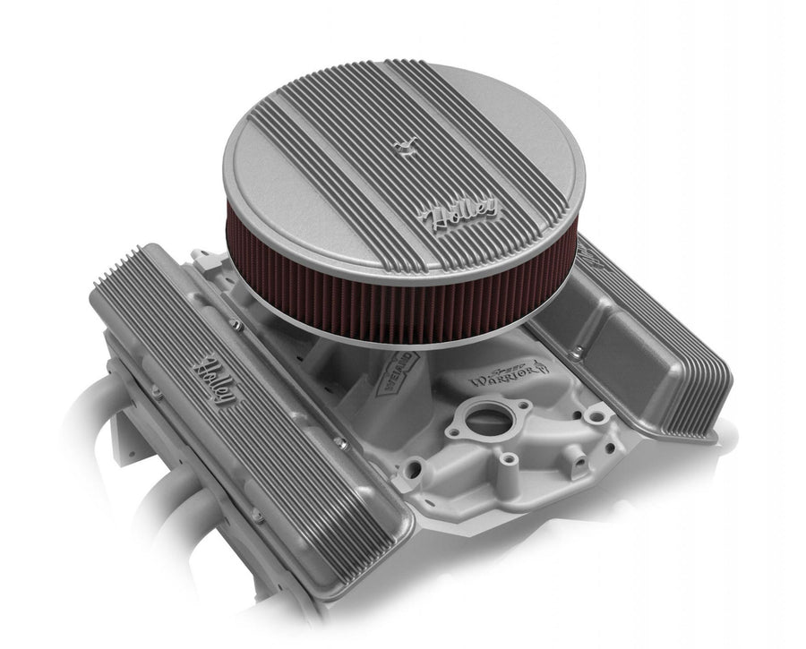 14 Round Finned Air Cleaner Natural Finish Air Cleaner Assembly, 14 Round Design W/ 3 Premium Filter Element, Die-Cast Aluminum, Fits 4150 & 4160 Carburetors w/5.125 Diameter Neck Holley