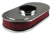 Vintage Series Oval Air Cleaner Polished 2.5 X 17 X 9 Inch Red Cotton Gauze Filter Element Single 4-bbl Baseplate Holley