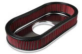 Vintage Series Oval Air Cleaner Polished 2.5 X 17 X 9 Inch Red Cotton Gauze Filter Element Single 4-bbl Baseplate Holley