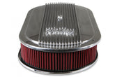 Vintage Series Oval Air Cleaner Polished 2.5 X 17 X 9 Inch Red Cotton Gauze Filter Element Single 4-bbl Baseplate Holley