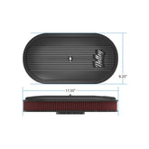 Vintage Series Oval Air Cleaner Satin Black Machined 2.5 X 17 X 9 Inch Red Cotton Gauze Filter Element Single 4-bbl Baseplate Holley