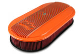 Vintage Series Oval Air Cleaner Factory Orange Machined 2.5 X 17 X 9 Inch Red Cotton Gauze Filter Element Single 4-bbl Baseplate Holley
