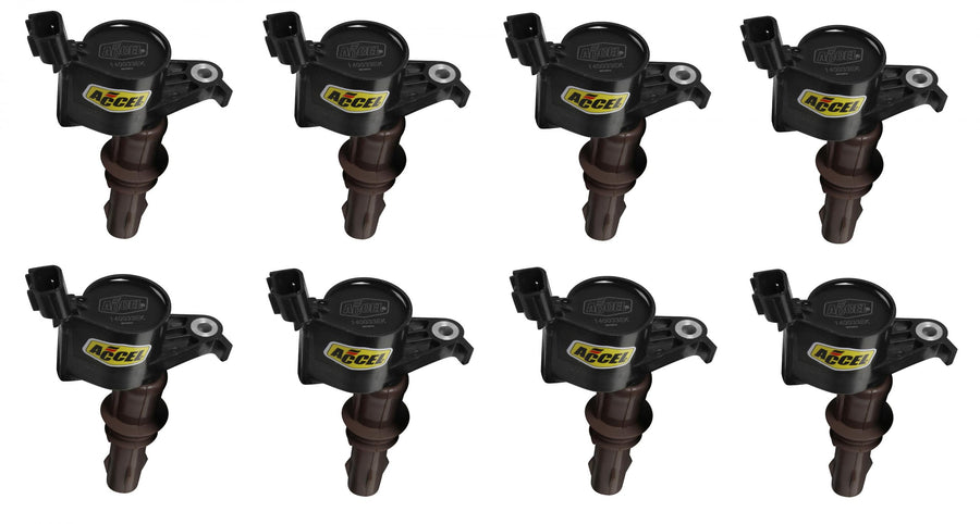 Direct Ignition Coil Kit Supercoil 2008-2014 Ford 4.6L/5.4L/6.8L 3-Valve, 8-Pack Supercoil With Extended Brown Boot For 2008-2014 Ford Modular 3V 4.6L/ 5.4L / 6.8L V10 Engines, Black ACCEL
