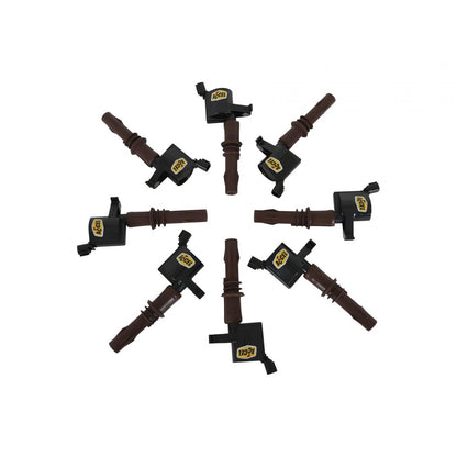 Direct Ignition Coil Kit Supercoil 2008-2014 Ford 4.6L/5.4L/6.8L 3-Valve, 8-Pack Supercoil With Extended Brown Boot For 2008-2014 Ford Modular 3V 4.6L/ 5.4L / 6.8L V10 Engines, Black ACCEL