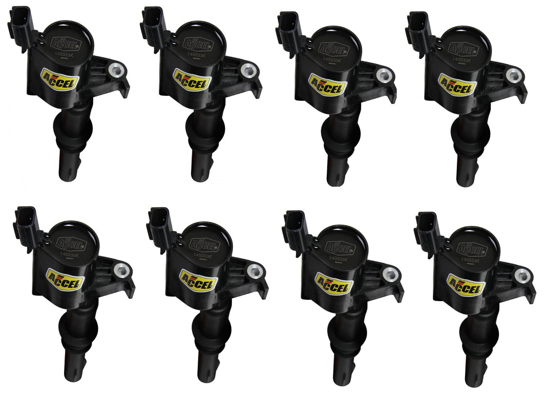 Direct Ignition Coil Kit Supercoil 2004-2008 Ford 4.6L/5.4L/6.8L 3-Valve- Black- 8-Pack Supercoil With Shorter Black Boot For 2004-2008 Ford Modular 3V 4.6L/ 5.4L / 6.8L V10 Engines ACCEL