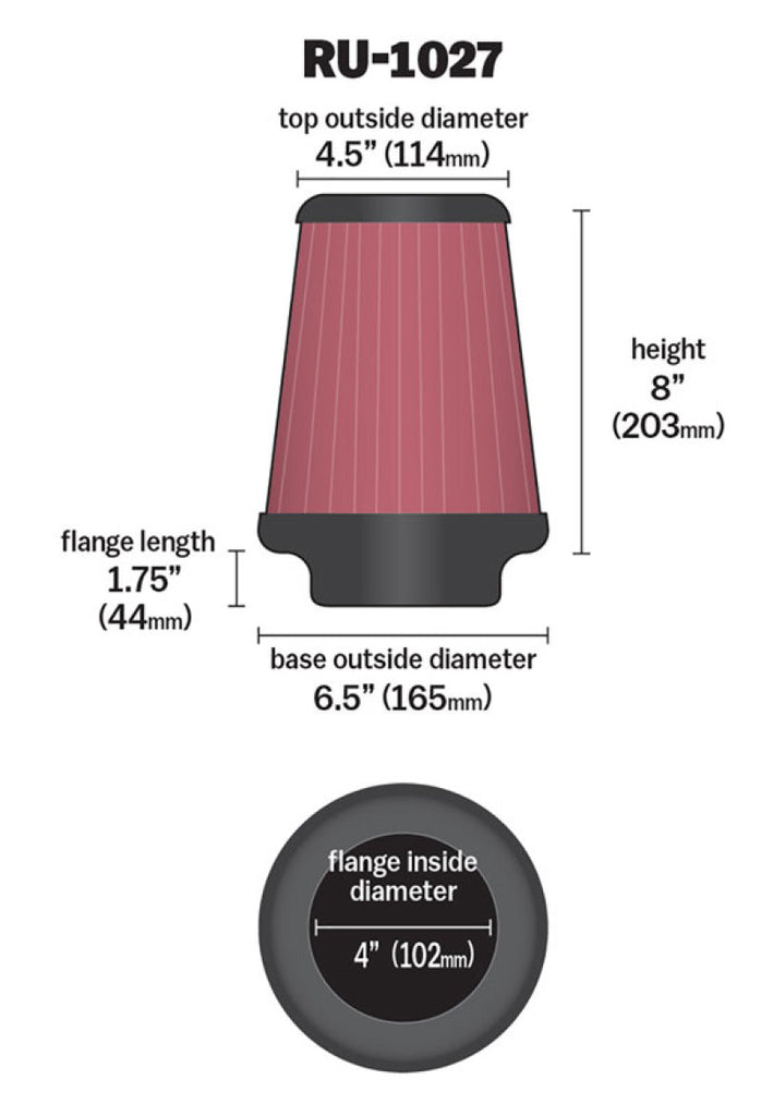 K&N Universal Clamp-On Air Filter 4in FLG / 6-1/2in B / 4-1/2in T / 8in H