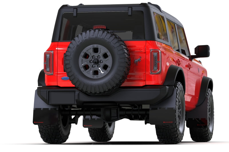 Rally Armor 21-24 Ford Bronco (Steel Bmpr + RR- NO Rptr/Sprt) Blk Mud Flap w/Cy Orange Logo