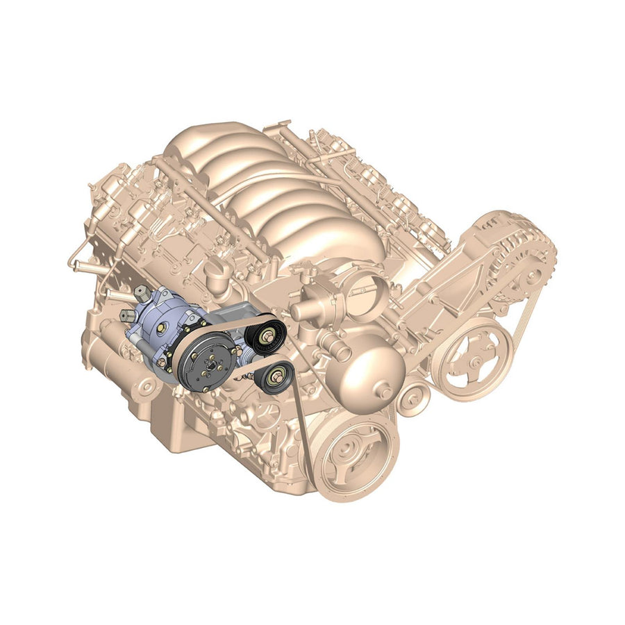 LS High-Mount A/C Accessory Drive Kit Includes SD508 A/C Compressor, Tensioner, & Pulleys- Black Finish Passenger's Side A/C Bracket Includes SD508 A/C Compressor, Tensioner, & Pulleys Holley