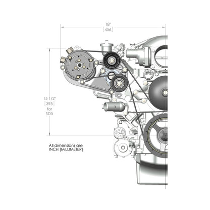 LS High-Mount A/C Accessory Drive Kit Includes SD508 A/C Compressor, Tensioner, & Pulleys- Black Finish Passenger's Side A/C Bracket Includes SD508 A/C Compressor, Tensioner, & Pulleys Holley