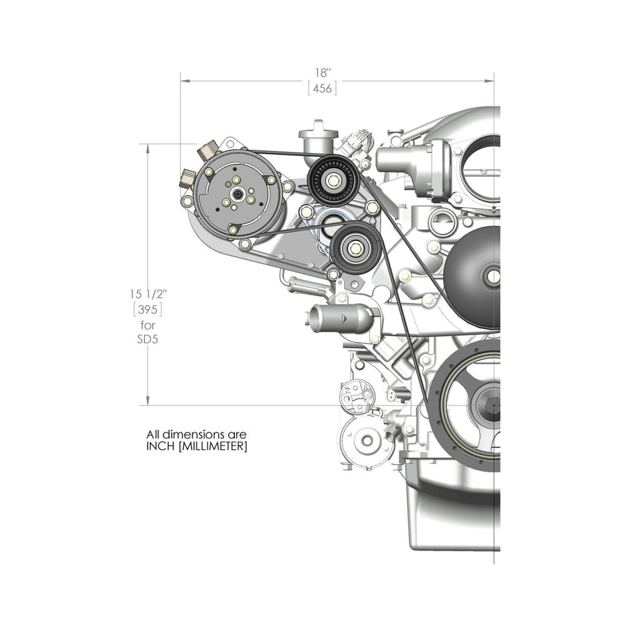 LS High-Mount A/C Accessory Drive Kit Includes SD508 A/C Compressor, Tensioner, & Pulleys- Black Finish Passenger's Side A/C Bracket Includes SD508 A/C Compressor, Tensioner, & Pulleys Holley