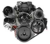 Premium Mid-Mount Complete Accessory System LS Engine Drive Includes SD7 A/C Compressor, Alternator, P/S Pump, Tensioner, SFI Certified Damper W/hard Anodized Billet Crank Pulley, Belt, & Pulleys Holley
