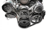 Premium Mid-Mount Complete Accessory System LS Engine Drive Includes SD7 A/C Compressor, Alternator, P/S Pump, Tensioner, SFI Certified Damper W/hard Anodized Billet Crank Pulley, Belt, & Pulleys Holley