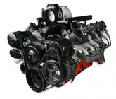 Premium Mid-Mount Complete Accessory System SFI Certified Damper Black Complete GM Gen V LT Accessory Drive System W/ Alt, P/S, A/C, Water Pump, SFI Certified Damper W/hard Anodized Billet Crank Pulley, Belts, and Crankshaft Damper Holley