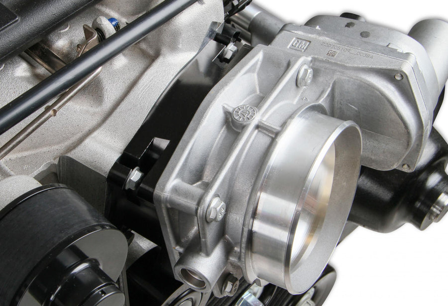 Premium Mid-Mount Complete Accessory System -GM Gen V LT4 Dry Sump Engines Complete GM Gen V LT4 Accessory Drive System W/ Alt, P/S, A/C, Water Pump, Belts, and Hardware Black Finish Holley