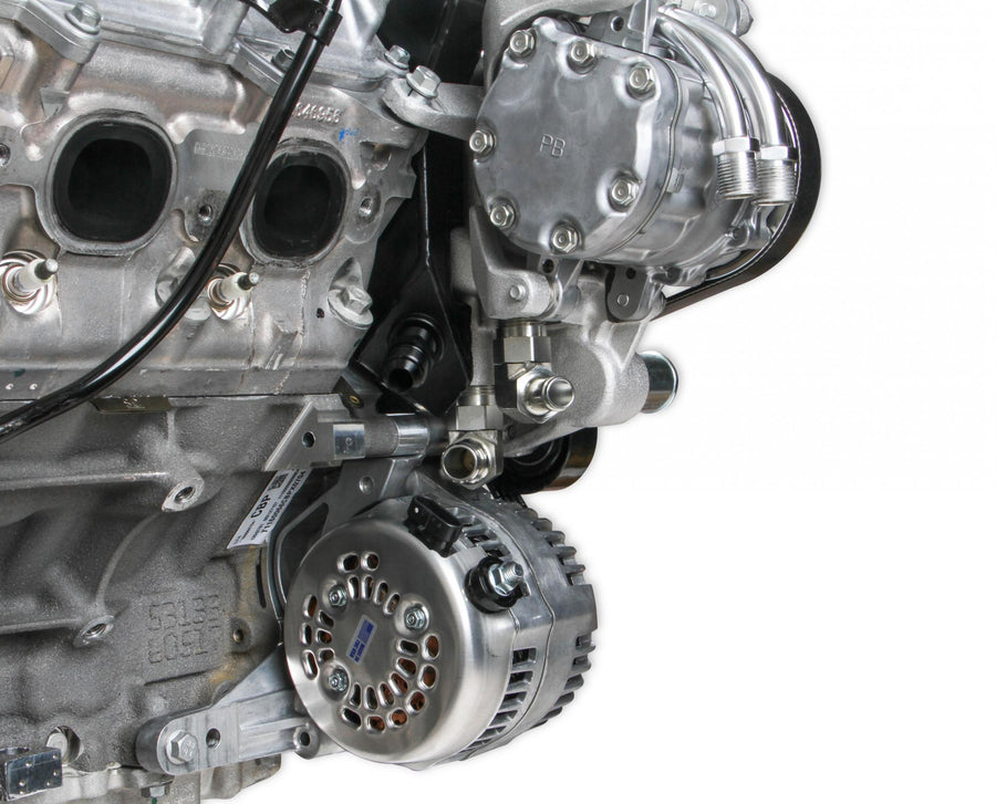 Premium Mid-Mount Complete Accessory System -GM Gen V LT4 Dry Sump Engines Complete GM Gen V LT4 Accessory Drive System W/ Alt, P/S, A/C, Water Pump, Belts, and Hardware Black Finish Holley