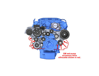 Premium Mid-Mount Complete Accessory System -GM Gen V LT4 Dry Sump Engines Complete GM Gen V LT4 Accessory Drive System W/ Alt, P/S, A/C, Water Pump, Belts, and Hardware Black Finish Holley
