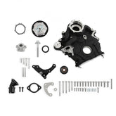 Godzilla High-Mount Accessory Drive OE Oiling System Base Kit Black Fits Ford 7.3L Godzilla Includes Timing Cover/coolant Manifold, Water Pump, and Alternator Bracket Holley