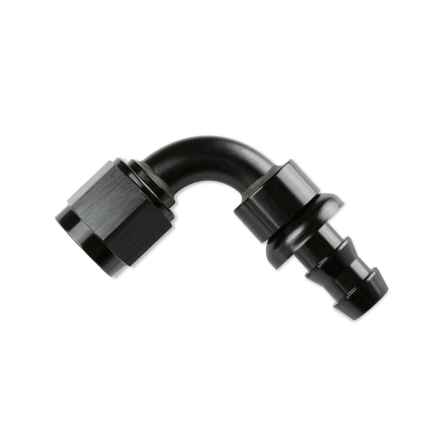Push-On Hose Ends -6 AN 90 Degree Black Satin Anodized Finish Mr Gasket