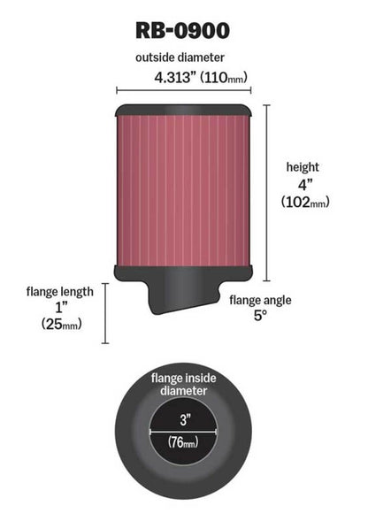 K&N Universal Air Filter | Round, 3in Flange, 4in Tall | RB-0900