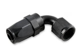 Swivel Hose End -6 AN 90 Degree Swivel Hose End Black Black Satin Anodized Finish Mr Gasket