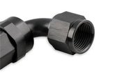 Swivel Hose End -6 AN 90 Degree Swivel Hose End Black Black Satin Anodized Finish Mr Gasket