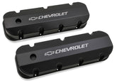 GM Licensed Valve Cover Track Series BBC Fabricated Aluminum Short Bolt Black 1965-2000 Chevrolet Big Block 396-454 Cubic Inch Smooth Top W/hole Long Bolt Holley