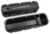 GM Licensed Valve Cover Track Series BBC Fabricated Aluminum Short Bolt Black 1965-2000 Chevrolet Big Block 396-454 Cubic Inch Smooth Top W/hole Long Bolt Holley