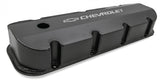 GM Licensed Valve Cover Track Series BBC Fabricated Aluminum Short Bolt Black 1965-2000 Chevrolet Big Block 396-454 Cubic Inch Smooth Top W/hole Long Bolt Holley