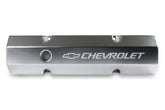 GM Licensed Valve Cover Track Series SBC Fabricated Aluminum Perimeter Bolt Silver 1958-1986 Chevrolet Small Block 283-400 Cubic Inch Flat Top Holley