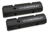 GM Licensed Valve Cover Track Series SBC Fabricated Aluminum Perimeter Bolt Black 1958-1986 Chevrolet Small Block 283-400 Cubic Inch Flat Top Holley