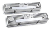 M/T Valve Covers Vintage Style Finned SBC Polished Chevrolet Small Block Perimeter Bolt Cast Aluminum Holley