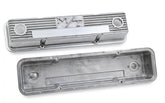 M/T Valve Covers Vintage Style Finned SBC Polished Chevrolet Small Block Perimeter Bolt Cast Aluminum Holley