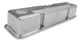 M/T Valve Covers Vintage Style Finned SBC Polished Chevrolet Small Block Perimeter Bolt Cast Aluminum Holley