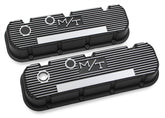 M/T Valve Covers Vintage Style Finned BBC Satin Black Chevrolet Big Block Cast Aluminum Holley