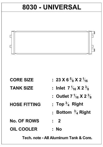 CSF Universal Dual-Pass Cross-Flow Heat Exchanger | 3/4in Slip-On, 2-Row 42mm | 8030