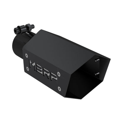 MBRP Universal 4in Hex Tip 2.5in Inlet 10in Length w/ Logo - Black Coated | T5173BLK