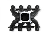 Single Plane Split-Design Race Intake Manifold- GM LS1/LS2/LS6- Black Carbureted Single Plane Split-Design Race Intake Manifold Fits All GM LS Gen III or IV Engines Equipped with LS1/LS2/LS6 Style Cathedral Port Cylinder Heads Holley