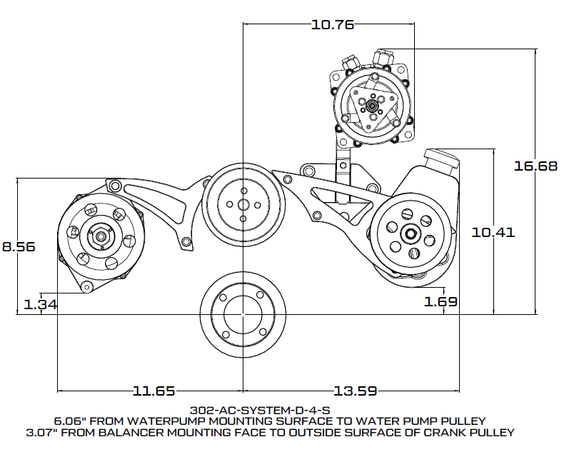 CVF Racing Stealth Black alternator only V-belt pulley and bracket system for Ford 289, 302 and 351W, B-302-ALT-SYSTEM