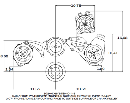 CVF Racing Stealth Black V-belt alternator and power steering pulley and bracket system for Ford 289, 302 and 351W, B-302-PS-SYSTEM