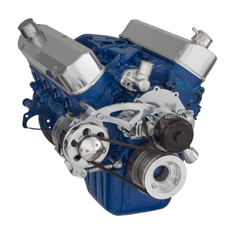CVF Racing polished alternator only V-belt system for Ford 289, 302 and 351W with electric water pump, 302-ALT-SYSTEM-EWP