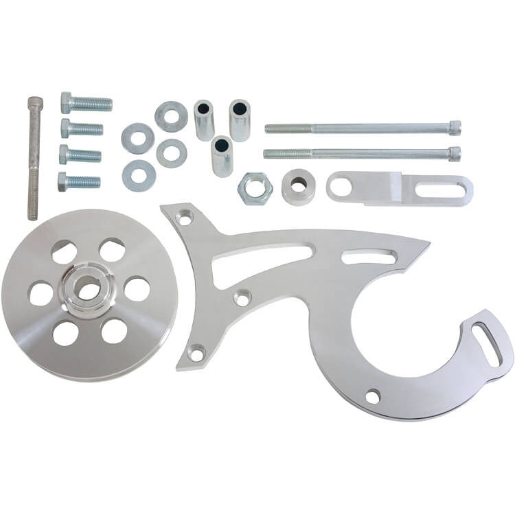 CVF Racing polished power steering bracket for 1969 and later Ford 289, 302 and 351W small block, 302-PSBRKT-D