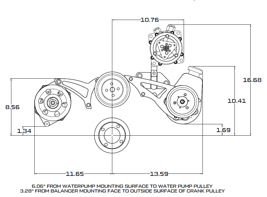 CVF Racing Stealth Black BEAST 8-rib serpentine conversion kit with A/C, alternator and power steering for Ford 289, 302 and 351W, B-302-SERPENTINE-AC