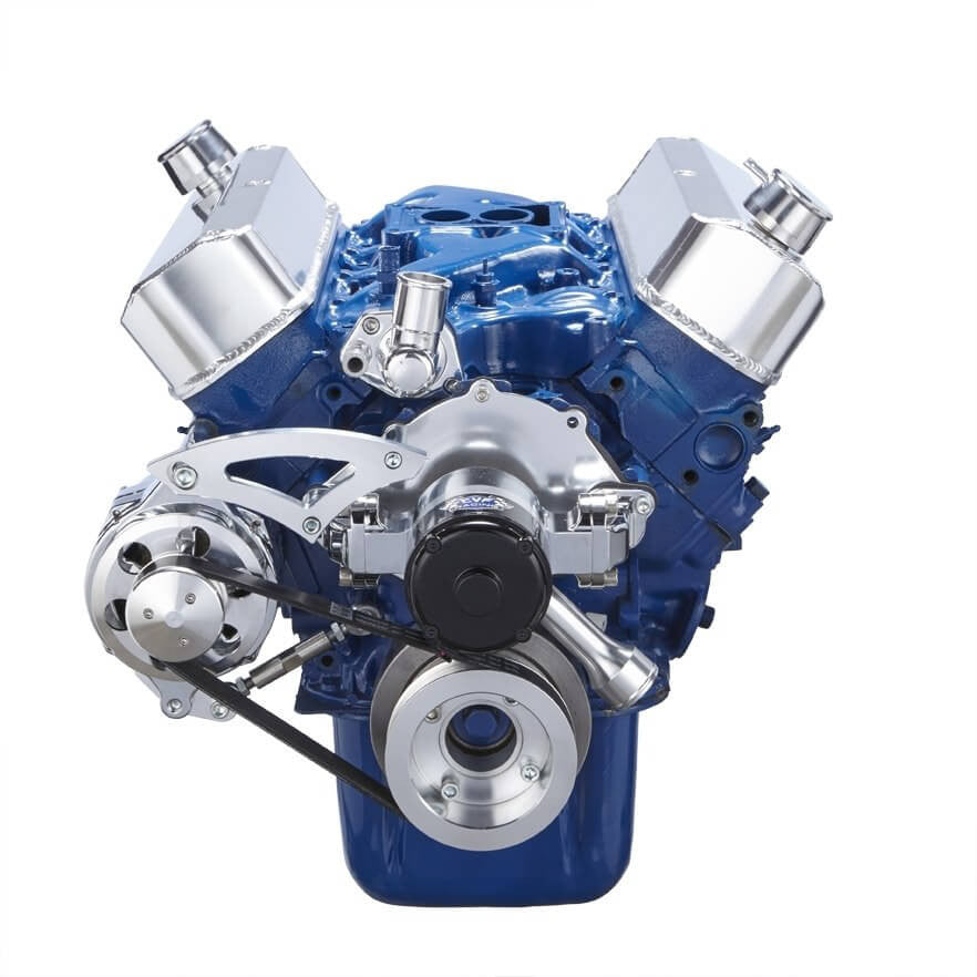 CVF Racing polished BEAST alternator only serpentine kit for Ford 289, 302 and 351W with electric water pump, 302-SERPENTINE-ALT-EWP
