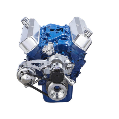 CVF Racing polished BEAST alternator only serpentine kit for Meziere 55 GPM electric water pump on Ford 289, 302 and 351W, 302-SERPENTINE-ALT-EWP-55