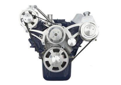 CVF Racing polished BEAST high mount alternator and power steering serpentine kit with water pump for Ford 289 and 302, 302-SERPENTINE-PSH